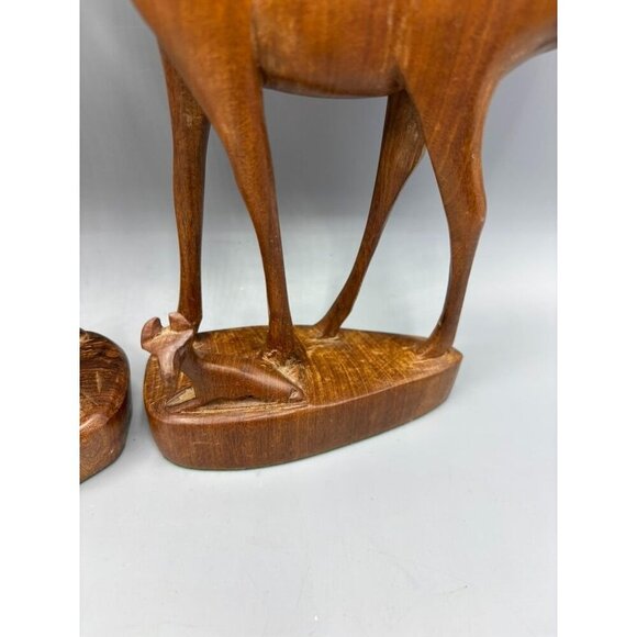 Vtg 2 Pc Hand Carved Wooden Antelope Figurines Set Babies Africa - Picture 5 of 10